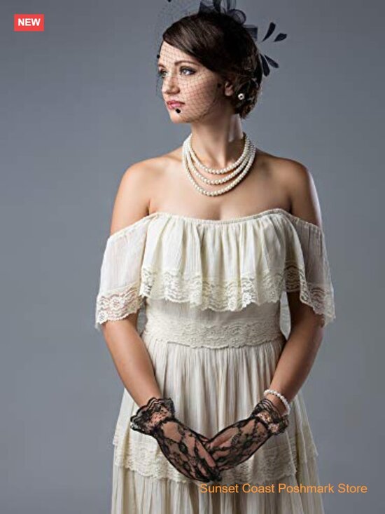 Fascinator Hat with Veil and Short Lace Gloves for Tea Party Funeral Derby main image 5